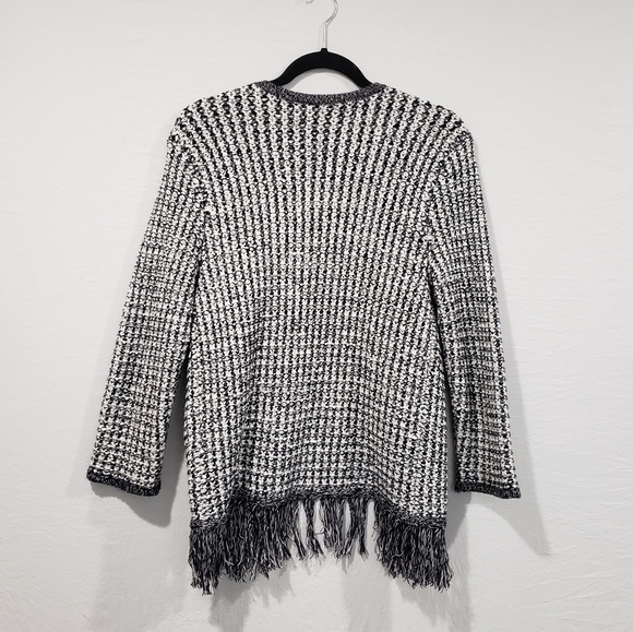 Karl Lagerfeld Black and White Open Front Blazer with Fringes Size Small - Picture 8 of 11